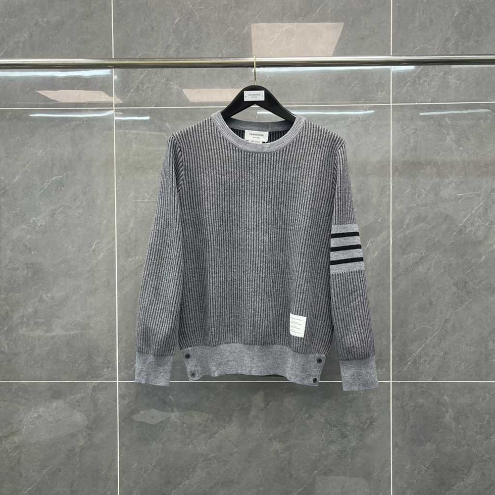 Thom Browne Charcoal Ribbed Crewneck Sweater